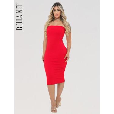 Imagem de Vestido midi sem alça luxo tubinho tecido premium - Verde - M - Criss,