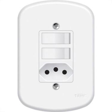 Imagem de Conjunto Fame 4X2 Branco Com Placa 2Simples+Tomada 10A, Branco
