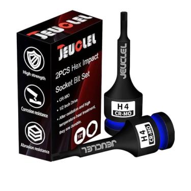Imagem de JEUCLEL 2 peças de soquete hexagonal de 4 mm, soquete Allen de acionamento de impacto H4 de 1/2 polegada, adaptador de chave de fenda hexagonal com alongamento de aço Cr-Mo para chaves catracas