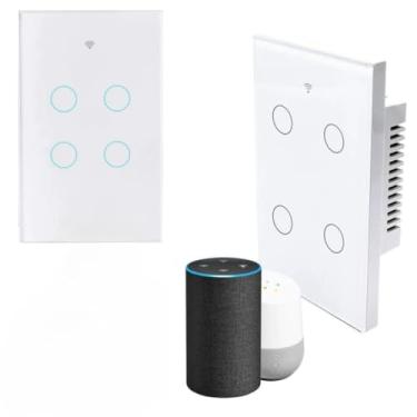 Imagem de Interruptor Inteligente de Toque WiFi Sem Fio - Sem Neutro, Controle Remoto e de Voz, Opções 1/2/3/4 Canais, para Residência e Escritório (QBKG-4,Branco)