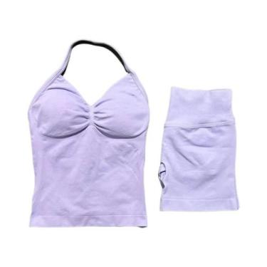 Imagem de Conjunto De Yoga Feminino De 2 Peças Sem Costura Com Almofadas Removív