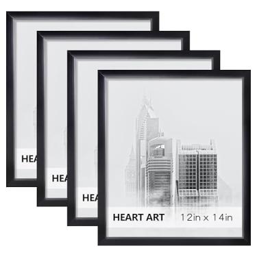 Imagem de HEART ART Conjunto de 4 molduras de 30 x 35,5 cm, porta-retratos 30 x 35,5 cm, para pôsteres sem tapete, moldura para galeria de parede, preta
