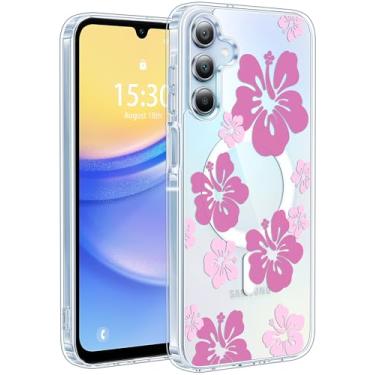 Imagem de Jkvare Capa para Samsung Galaxy A15 compatível com MagSafe, capa protetora magnética sem fio com padrão estético cristalino para mulheres e meninas - hibisco rosa