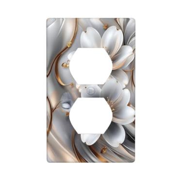 Imagem de Capas decorativas para interruptores de luz, moderno, prata, mármore, floral, 1 gangue, frente única, placa de parede, placa elétrica para decoração de casa
