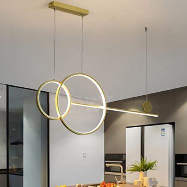 Imagem de Luminária pendente de mesa de jantar LED com controle remoto, dimerizável, lustre moderno linear, altura ajustável, 48W, luminária de teto criativa para sala de estar e sala de jantar (doura