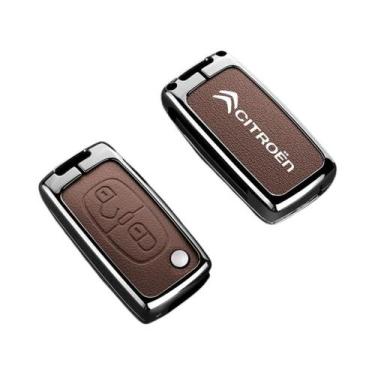 Imagem de Capa De Chave De Carro Em Liga De Alumínio E Couro Para Citroen C1 C2 