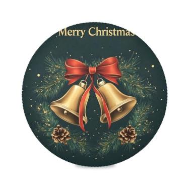 Imagem de STAYTOP Jogo americano redondo com sino de Natal, 1 peça, tapetes de mesa antiderrapantes fáceis de limpar para decoração de mesa de festa e churrasco