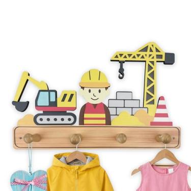 Imagem de Midrean Cabide infantil exclusivo e fofo de madeira para caminhoneiro guindaste móvel, suporte de chave, ganchos decorativos de parede