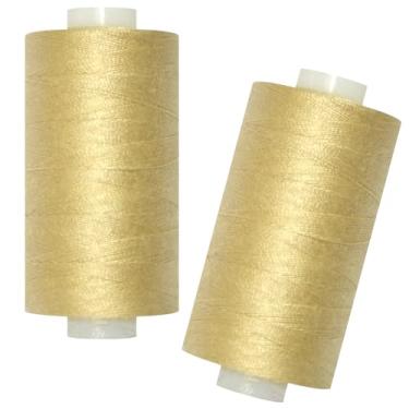 Imagem de Linha de costura multiuso - 2 carretéis de linha de costura de poliéster manual para máquina de costura para costura manual e máquina (bronzeado muito leve, 2 carretéis)