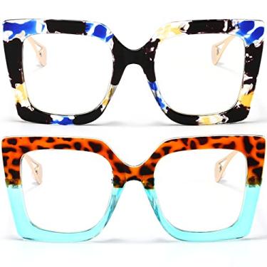 Imagem de AIEYEZO Óculos De Grau Grandes Com Proteção Contra Luz Azul Para Mulheres, Antifadiga E Computador, Dor Cabeça (Flor, Leopardo Azul)