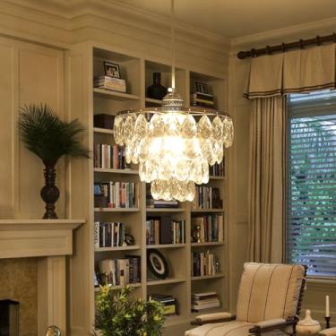 Imagem de Luupyia Mini lustre de cristal pendente pequeno, altura ajustável, luminárias de teto modernas exclusivas lustres de cristal pendurados em prata para corredor quarto