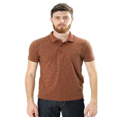 Imagem de Camiseta Masculina Gola Polo Piquet Maquinetada Quadrados Laranja