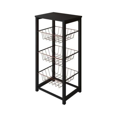 Imagem de Fruteira De Chão Cozinha Desmontada Aço Preto Cesto Cobre Tampo Preto Madri - Cor: Preto