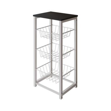 Imagem de Fruteira De Chão Cozinha Desmontada Aço Branco Tampo Preto Madri - Cor: Preto