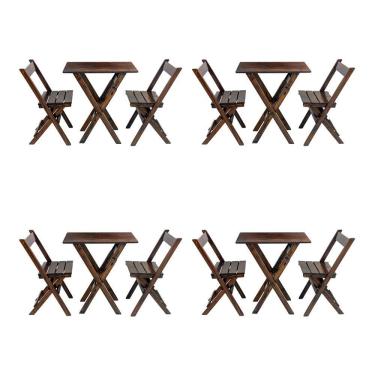 Imagem de Kit 4 Jogos De Mesa Aparador Bar Dobrável Com 2 Cadeiras Em Madeira Maciça - Imbuia - Marrom