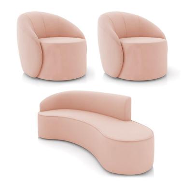 Imagem de Sofá 4 Lugares Orgânico 220cm Morgan E 2 Poltronas Lua Veludo Rose D03 - D'rossi