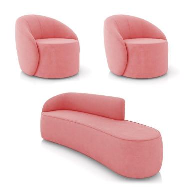 Imagem de Sofá 4 Lugares Orgânico 220cm Morgan E 2 Poltronas Lua Suede Rosê D03 - D'rossi