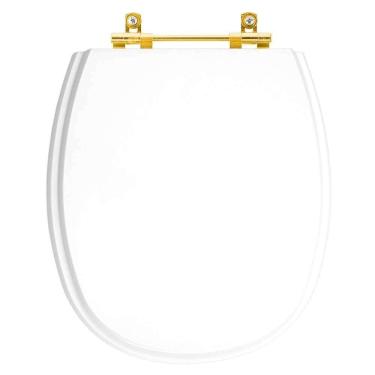Imagem de Tampa De Vaso Laqueado Aspen Branco Para Bacia Deca Com Ferragem Dourada