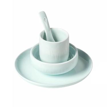 Imagem de Esmalte de cerâmica azul elegante prato de jantar fresco e requintado personalidade e resistência a altas temperaturas - conjunto de quatro peças impresso