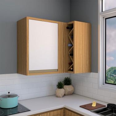 Imagem de Armário Aéreo Cozinha de Canto Refugio 1 Porta 100% Mdf Amêndoa/Off White - Panorama Móveis