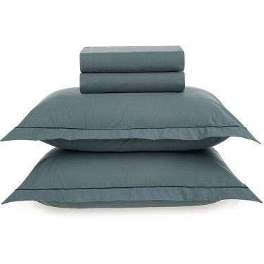 Imagem de Jogo de Cama Karsten Deliz 200 Fios 4 Peças Queen Azul