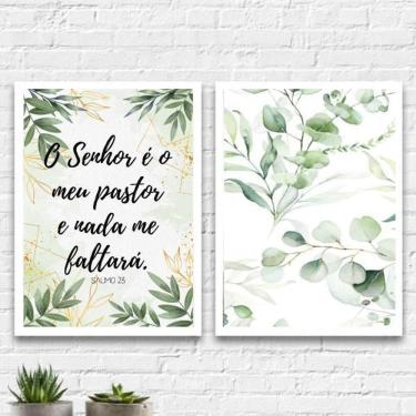 Imagem de Kit 2 Quadros Evangélicos Salmo 23 45X34Cm - Madeira Branca