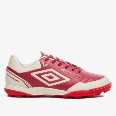 Imagem de Chuteira Society Umbro Neo-Comfort Unissex, Branco, Vermelho, 40