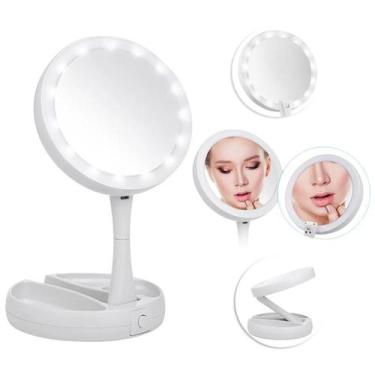 Imagem de Espelho Led Dupla Face Articulado Dobrável Zoom 10X Portátil - Ilumina