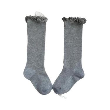 Imagem de Meias De Algodão Com Renda E Babados Para Meninas, Altura Até O Joelho