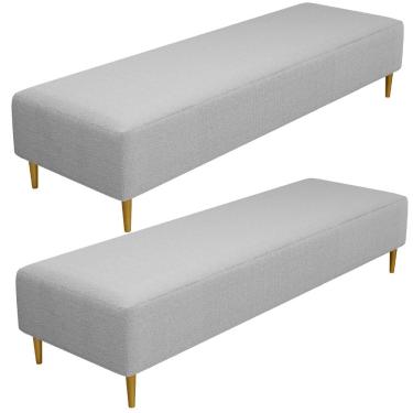 Imagem de Kit 02 Puffs Decorativo Sala de Estar Bali W01 Pés Palito 190x60cm Bouclê Cinza - Lyam Decor