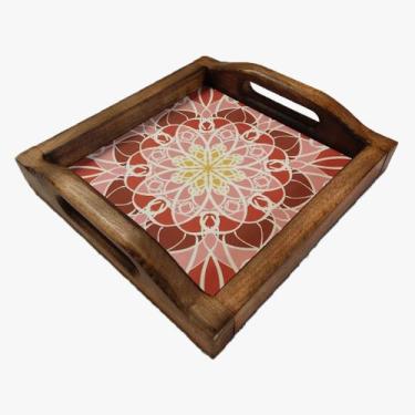 Imagem de Bandeja Café da Manhã Madeira Maciça com azulejo - Estilo Rústico