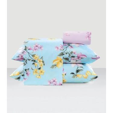 Imagem de Jogo De Cama 200 Fios Queen 4 Peças Lar E Lazer Azul, UN, Azul