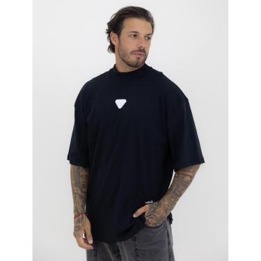 Imagem de Camiseta Oversized Gola Alta Borracha Triângulo All White Streetwear Algodão Premium Preto-Masculino