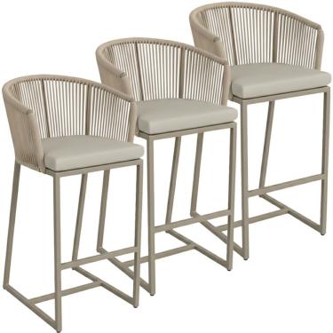 Imagem de 03 Banquetas Noronha Em Alumínio E Corda Náutica Trama Rami