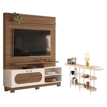 Imagem de Estante Home Theater Axis Castanho Off White Com Aparador Infinity Off White - Hb Móveis