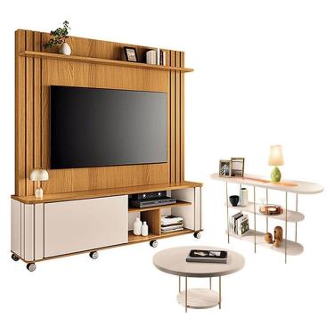 Imagem de Estante Home Theater Trinus Cinamomo Off White Com Mesa De Centro Sky E Aparador Infini...