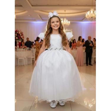 Imagem de Vestido Infantil Formatura Branco Longo com Glitter para Dama - Fabulo
