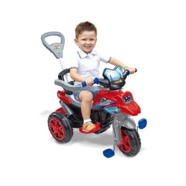 Imagem de Triciclo Moto Infantil Andador Com Empurrador Direcionável Vermelho Tr