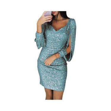 Imagem de Vestidos Mini Elegantes De Manga Longa Com Lantejoulas Para Mulheres, 