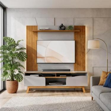 Imagem de Home Theater Painel TV 75 Polegadas 1,80m Pés Madeira Maciça - - Polos