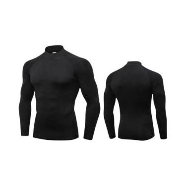 Imagem de Camiseta De Compressão Masculina De Manga Longa Com Gola Alta, Secagem