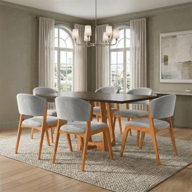 Imagem de Mesa Julia 1,6m Freijó Pés Cerejeira Madeira Maciça 6 Cadeiras Kethellen - Cinza Veludo