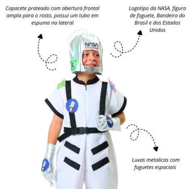 Imagem de Kit Capacete + Luvas Astronauta Infantil Prata Metalizado Tamanho:M - 