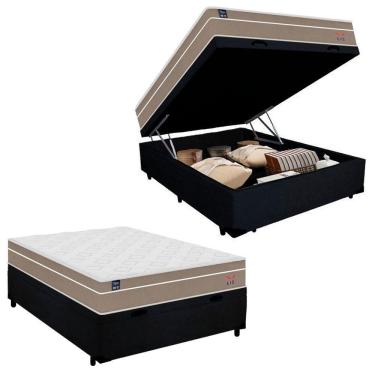 Imagem de Cama Box Baú Casal Suede + Colchão Lis Molas Ensacadas Plumatex 138x188x64cm Cor:preto