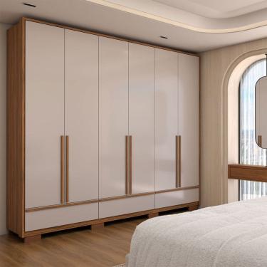 Imagem de Guarda-Roupa Casal Hill 6 Portas 3 Gavetas 100% Mdf Freijó Trend/Off White Tx - Panorama Móveis
