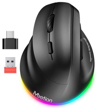 Imagem de Mouse vertical sem fio MEETION para esquerda com preto RGB