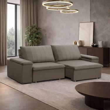 Imagem de Sofá 3 Lugares Retrátil Reclinável Para Sala 225cm Malfati F04 Veludo Marrom Claro - Ly...