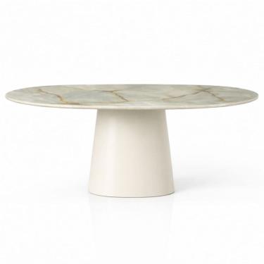 Imagem de Mesa de Jantar Oblongo 120x80 cm Base Laca Off White e Mármore Blue Deep