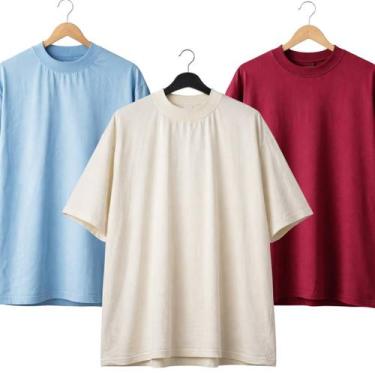Imagem de Kit com 3 Camisetas Oversized Masculina Lisa Pronta Entrega - RM Fabri