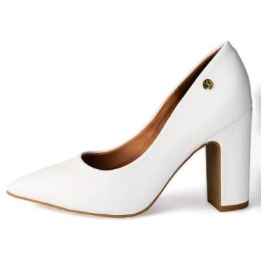 Imagem de Sapato Feminino Vizzano Salto Bloco Bico Fino Confortável, 38, Branco 